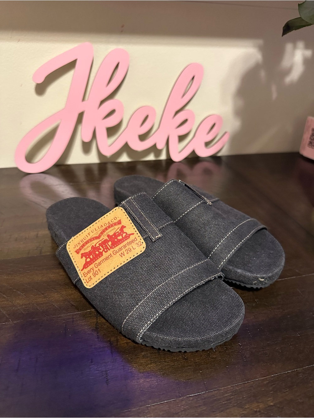 Black Denim Slide Sandals sizes 6, 7, 8, 10